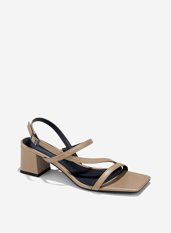 Strappy Block Heel Sandals - PUM 0797 - Dark Beige - VASCARA
