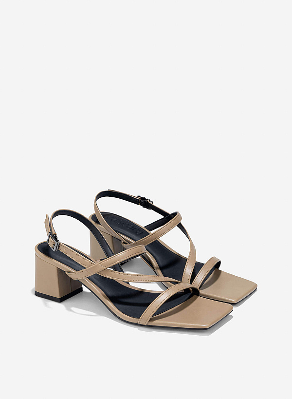Strappy Block Heel Sandals - PUM 0797 - Dark Beige - VASCARA