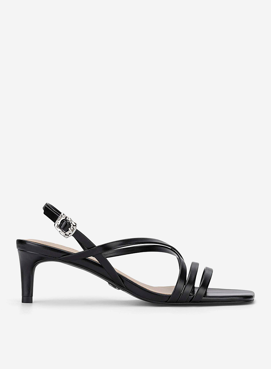 Strappy Kitten Heel Sandals - PUM 0818 - Black - vascara.com