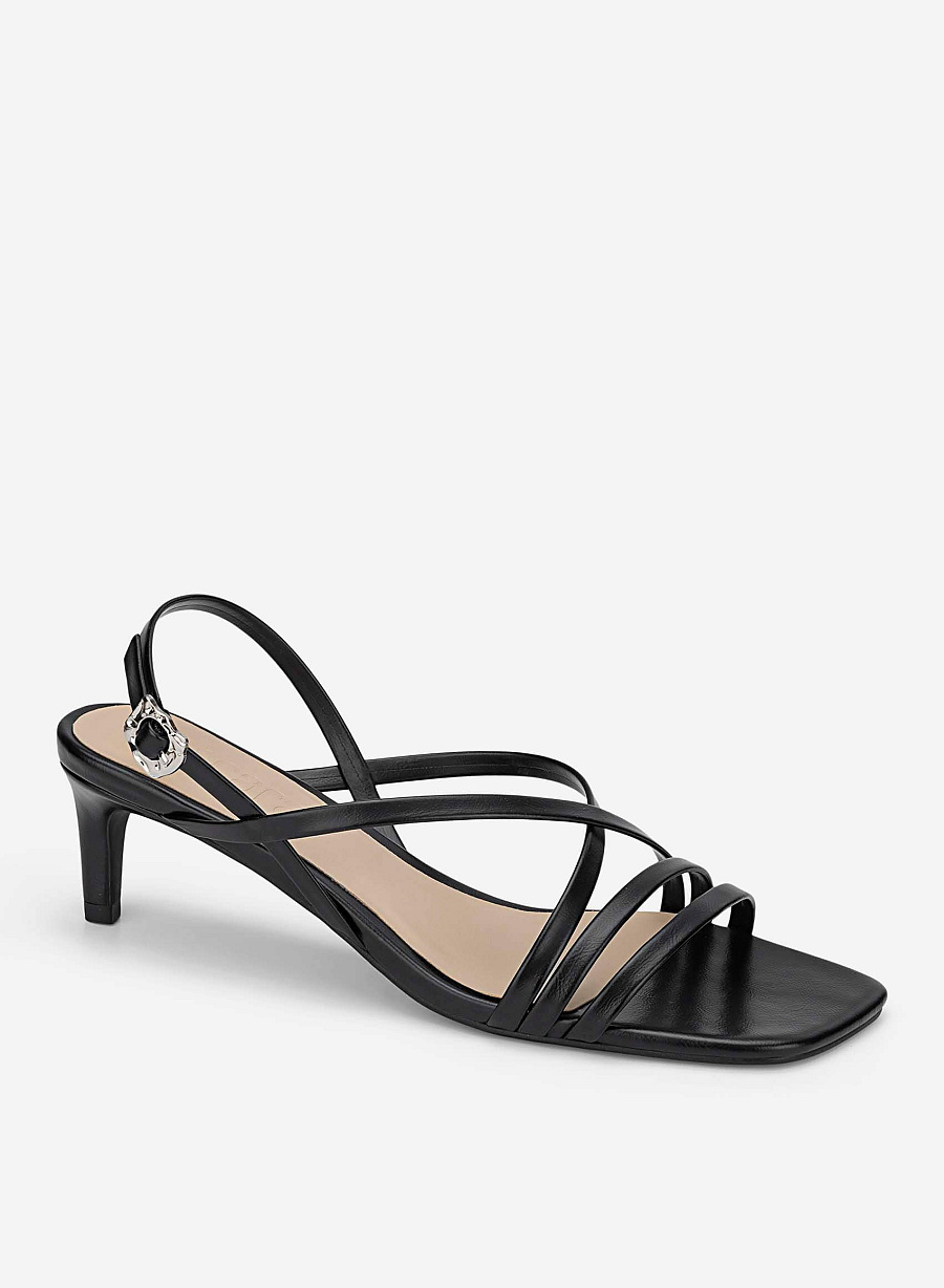 Strappy Kitten Heel Sandals - PUM 0818 - Black - vascara.com