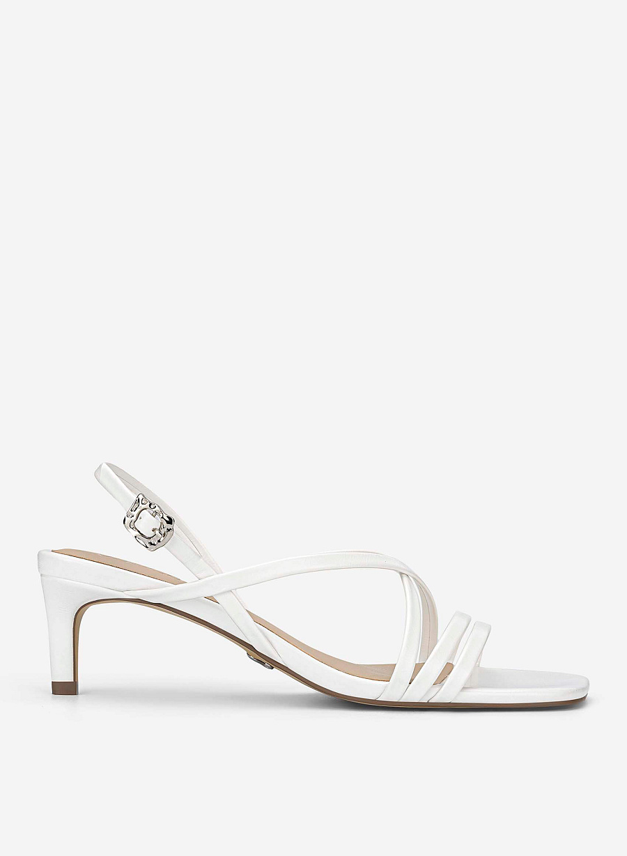 Strappy Kitten Heel Sandals - PUM 0818 - White - vascara.com
