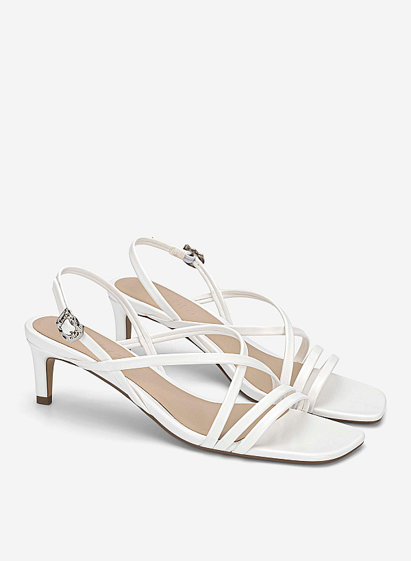 Strappy Kitten Heel Sandals - PUM 0818 - White - VASCARA