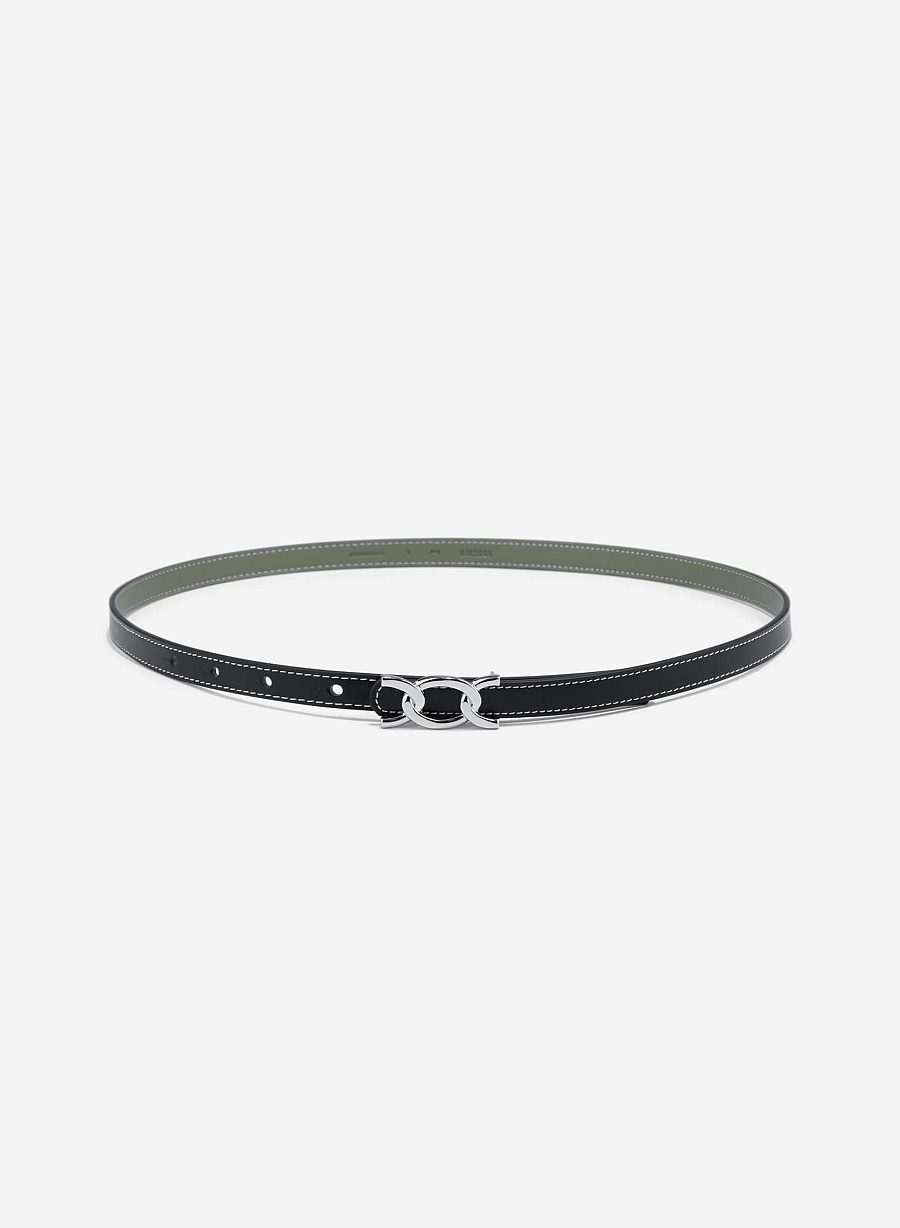 Stylized Buckle Thin Belt - BEL 0039 - Black - vascara.com