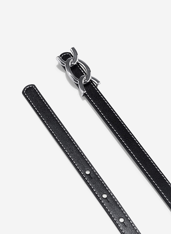 View more item Stylized Buckle Thin Belt - BEL 0039 - Black