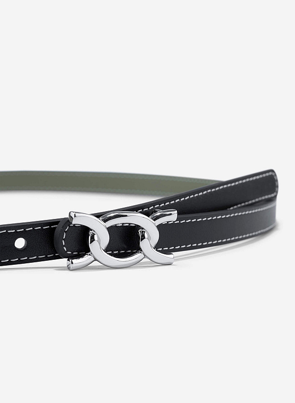 Stylized Buckle Thin Belt - BEL 0039 - Black - VASCARA