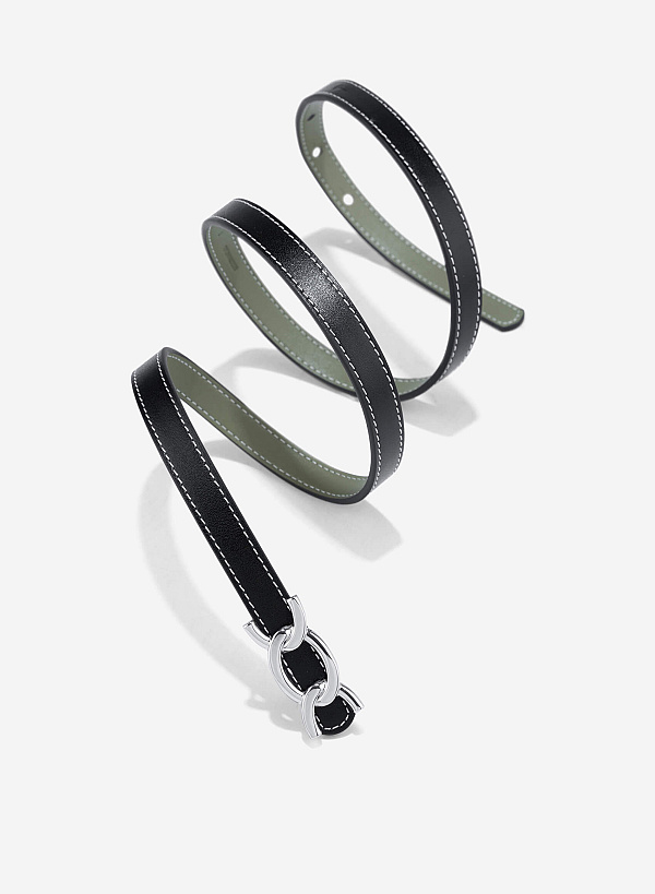 Stylized Buckle Thin Belt - BEL 0039 - Black - VASCARA