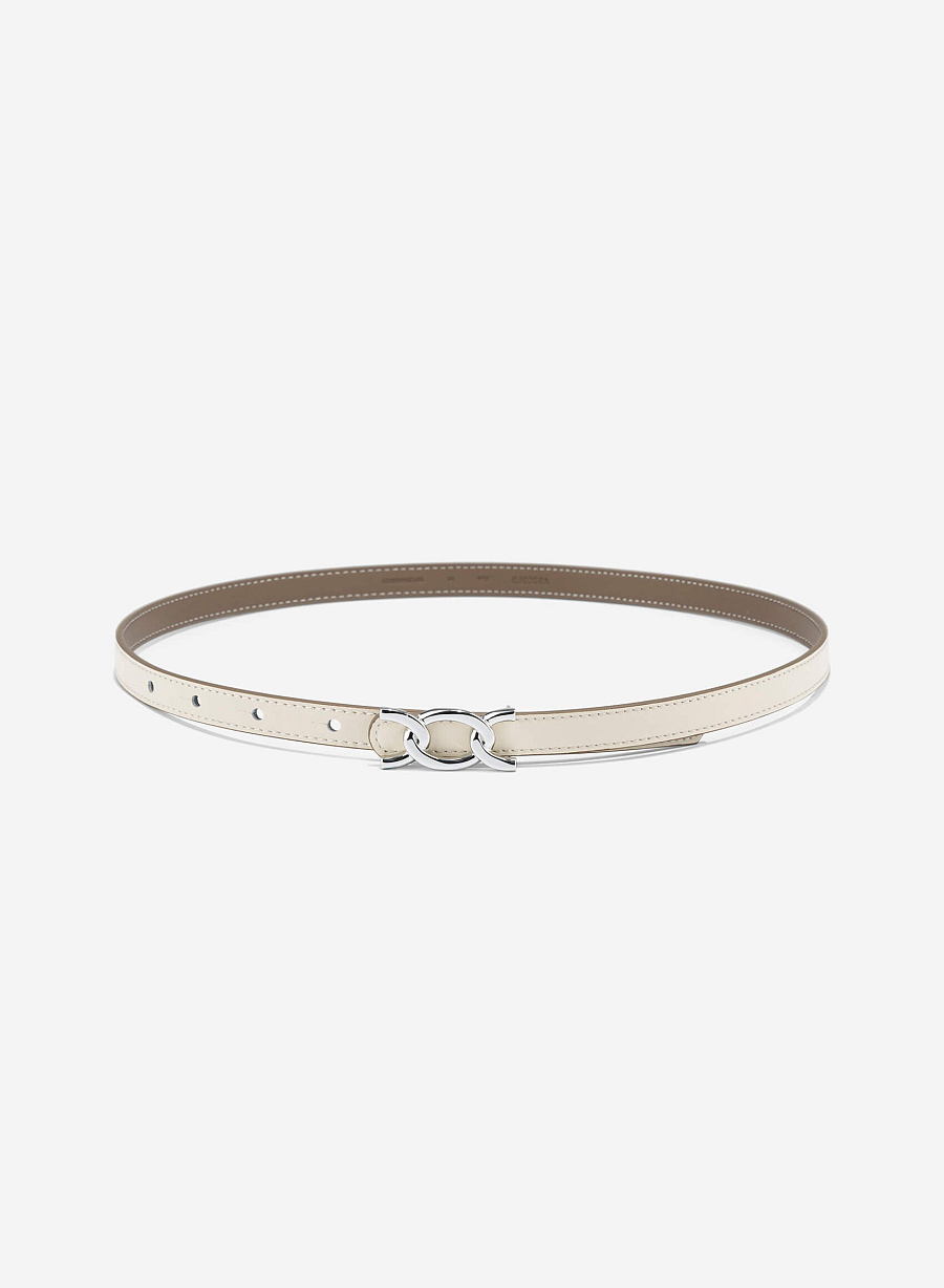 Stylized Buckle Thin Belt - BEL 0039 - Cream - vascara.com