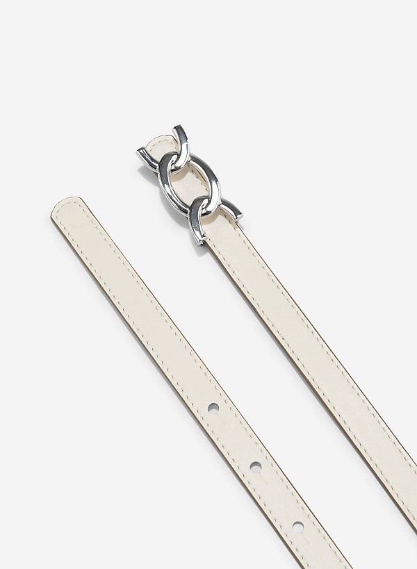 Stylized Buckle Thin Belt - BEL 0039 - Cream - VASCARA