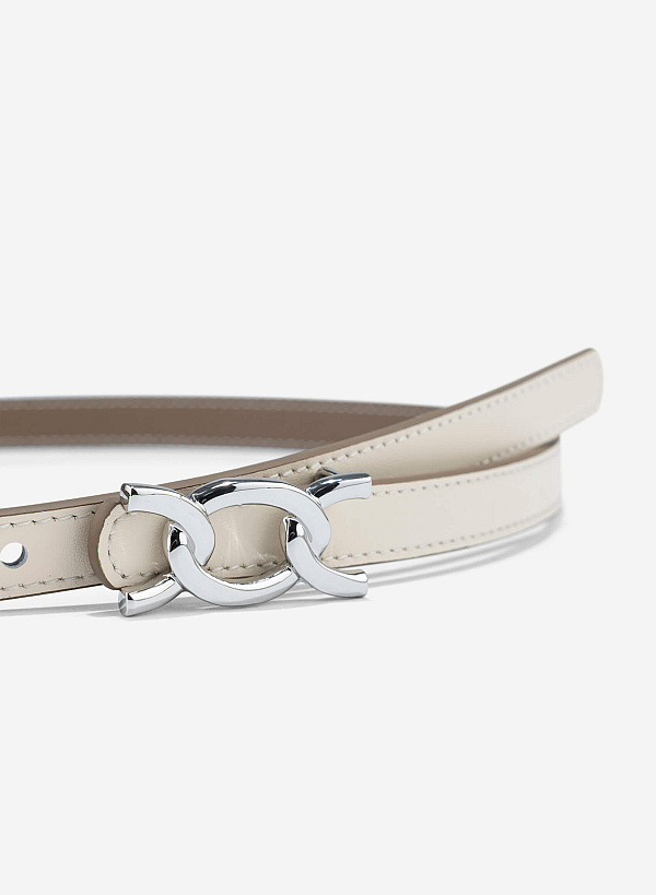 Stylized Buckle Thin Belt - BEL 0039 - Cream - VASCARA