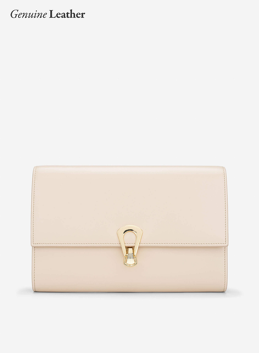 Stylized Leather Clutch - CLT 0135 - Beige - vascara.com