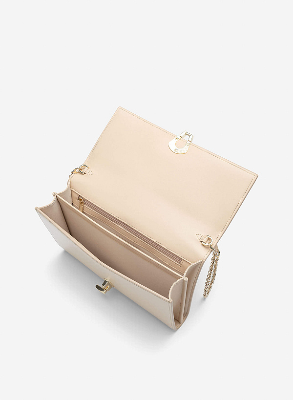 Stylized Leather Clutch - CLT 0135 - Beige - VASCARA