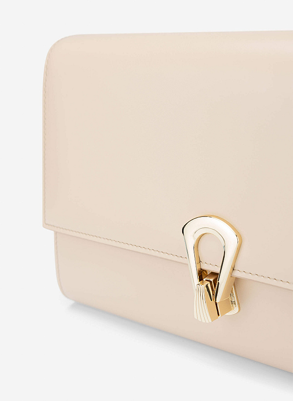 Stylized Leather Clutch - CLT 0135 - Beige - VASCARA