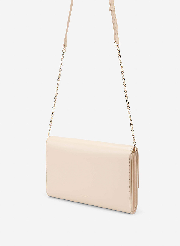 Stylized Leather Clutch - CLT 0135 - Beige - VASCARA