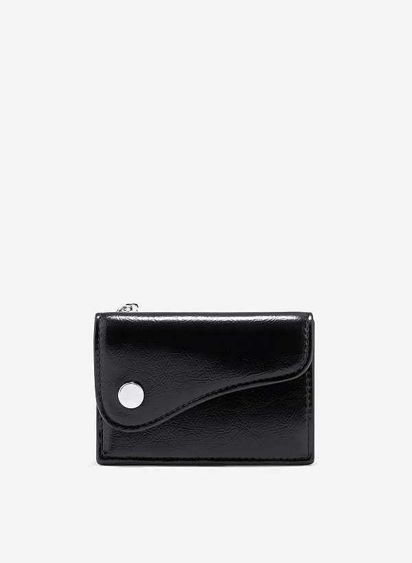 Stylized Saddle Mini Flap Wallet - WLL 0306 - Black