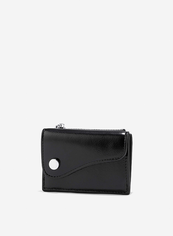 Stylized Saddle Mini Flap Wallet - WLL 0306 - Black - VASCARA