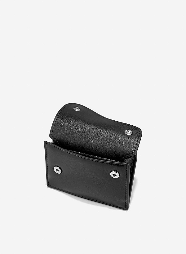 Stylized Saddle Mini Flap Wallet - WLL 0306 - Black - VASCARA