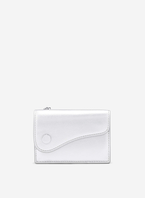 Stylized Saddle Mini Flap Wallet - WLL 0306 - Silver
