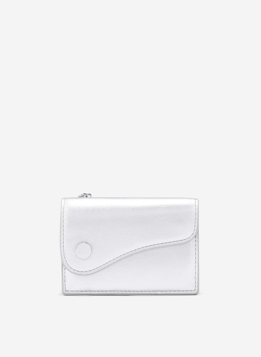 Stylized Saddle Mini Flap Wallet - WLL 0306 - Silver - vascara.com