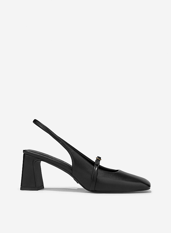 Stylized Square Toe Slingback - HIG 0678 - Black