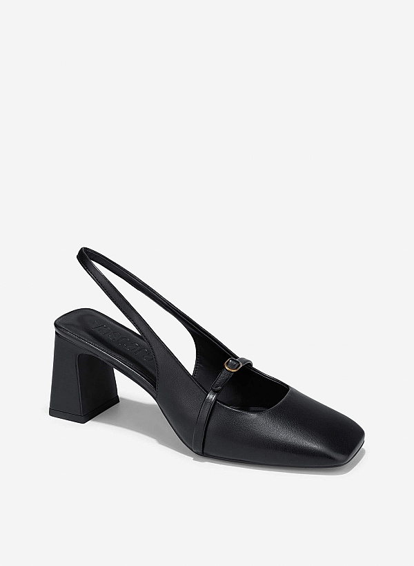 Stylized Square Toe Slingback - HIG 0678 - Black - VASCARA