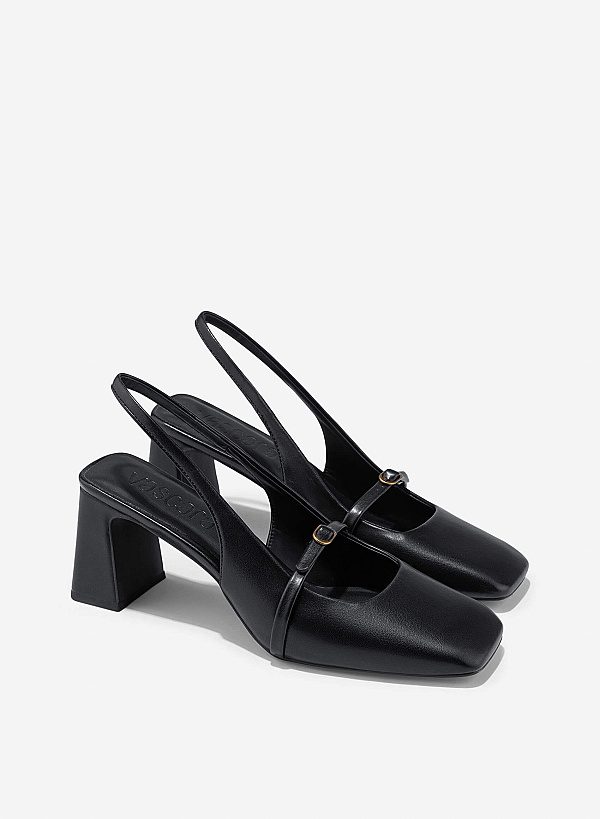 Stylized Square Toe Slingback - HIG 0678 - Black - VASCARA