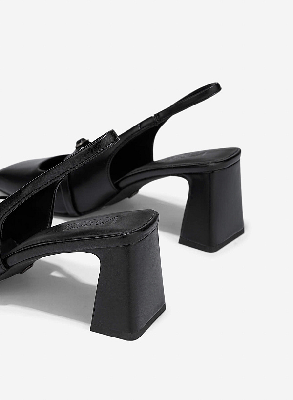Stylized Square Toe Slingback - HIG 0678 - Black - VASCARA