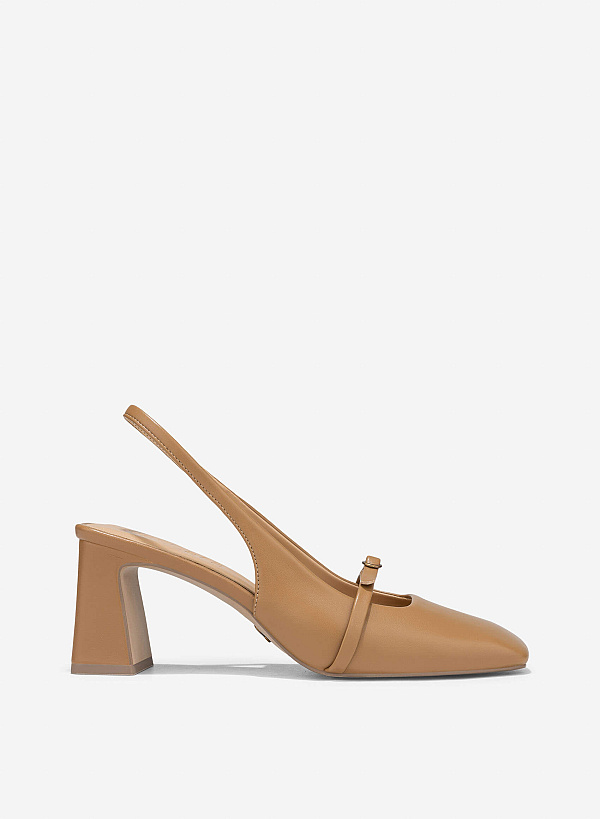 Stylized Square Toe Slingback - HIG 0678 - Light Brown