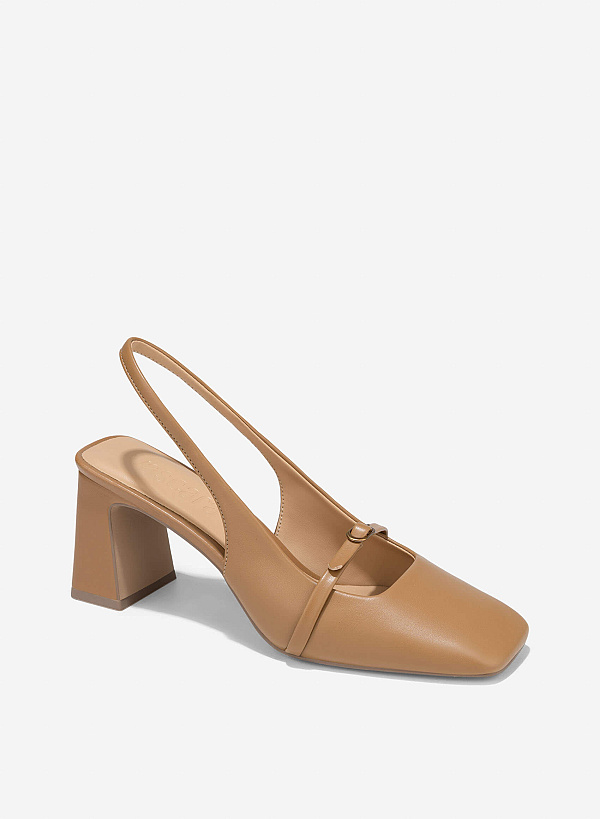 Stylized Square Toe Slingback - HIG 0678 - Light Brown - VASCARA