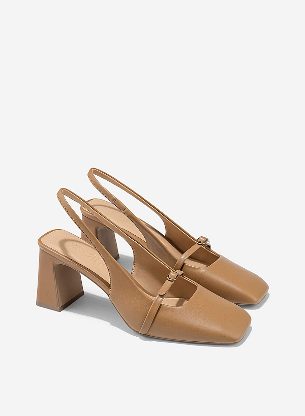Stylized Square Toe Slingback - HIG 0678 - Light Brown - VASCARA