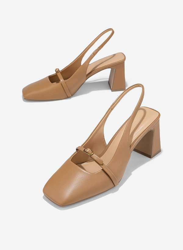 Stylized Square Toe Slingback - HIG 0678 - Light Brown - VASCARA