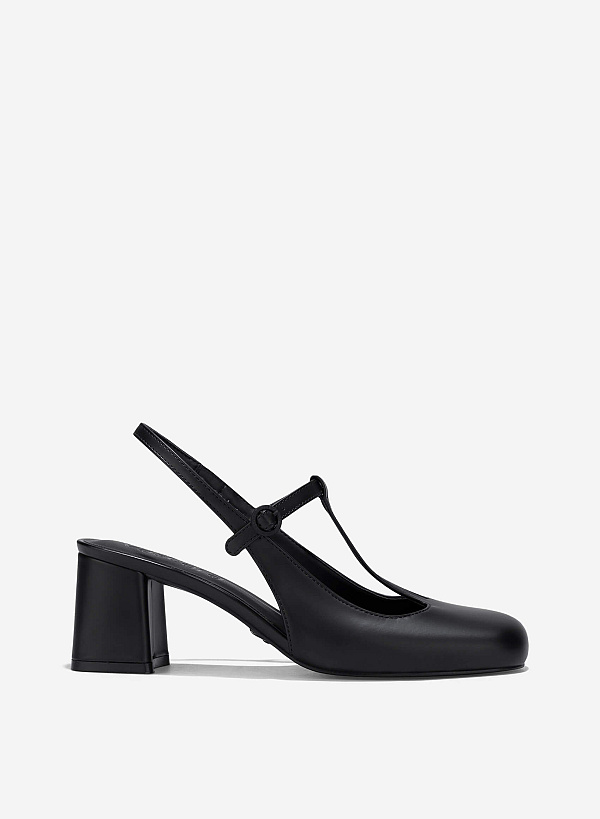 T-Strap Slingbacks - HIG 0676 - Black