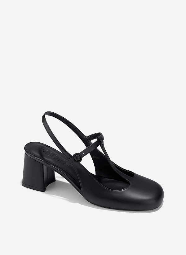 T-Strap Slingbacks - HIG 0676 - Black - VASCARA