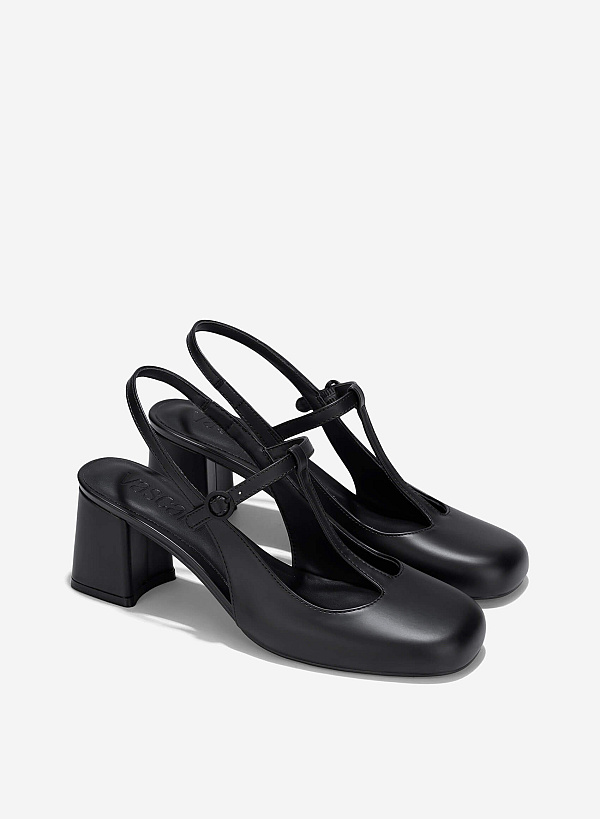 T-Strap Slingbacks - HIG 0676 - Black - VASCARA