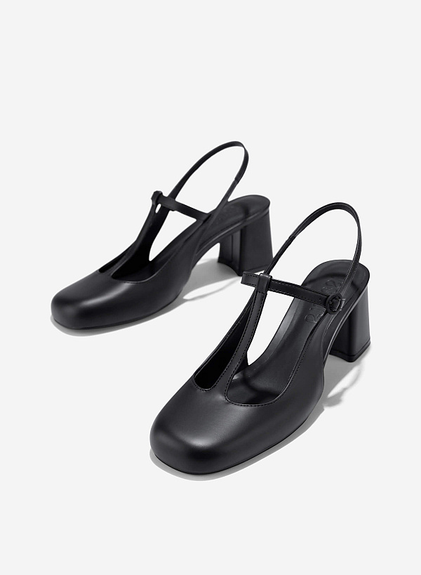T-Strap Slingbacks - HIG 0676 - Black - VASCARA