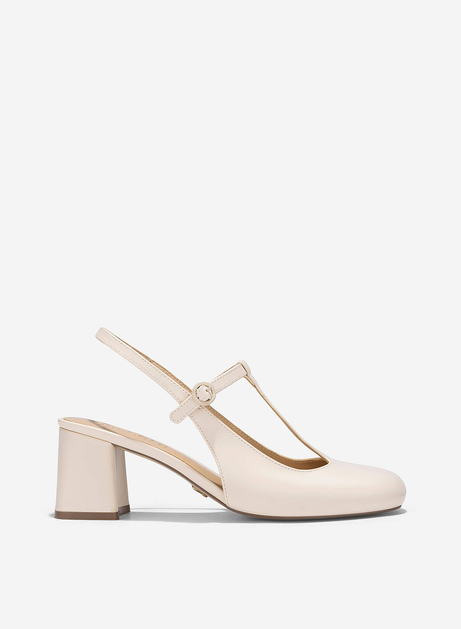 T-Strap Slingbacks - HIG 0676 - Cream - vascara.com