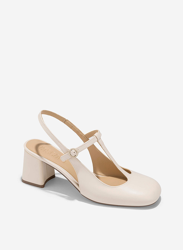 T-Strap Slingbacks - HIG 0676 - Cream - VASCARA
