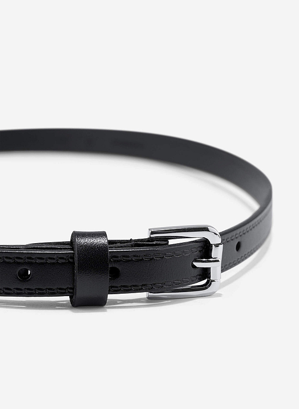 Thin Belt with Pattern - BEL 0037 - Black - VASCARA
