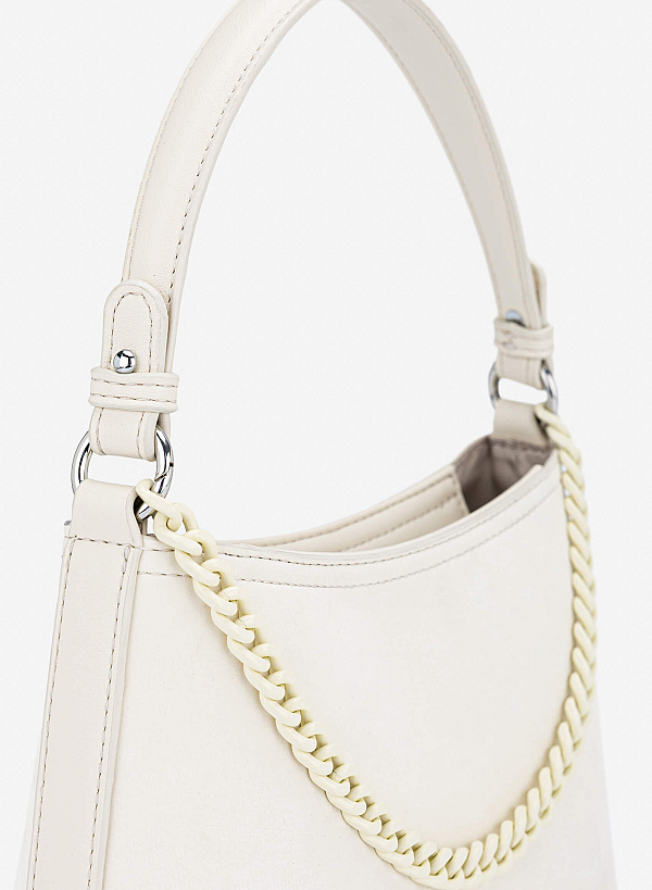 Tone-on-tone Chain Bucket Bag - TTE 0195 - Cream - VASCARA