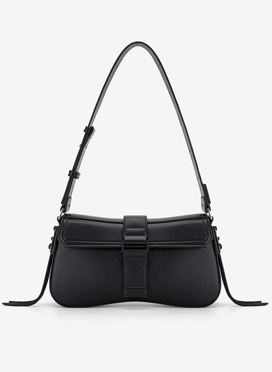 Trendy Lock Fold-Over Shoulder Bag - MES 0276 - Black - vascara.com