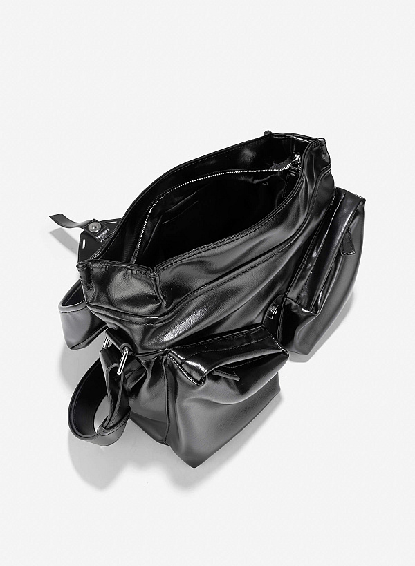 Trendy Patent Leather Flap Satchel Bag - SAC 0331 - Black - VASCARA