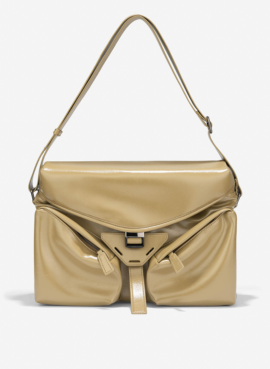 Trendy Patent Leather Flap Satchel Bag - SAC 0331 - Olive - vascara.com