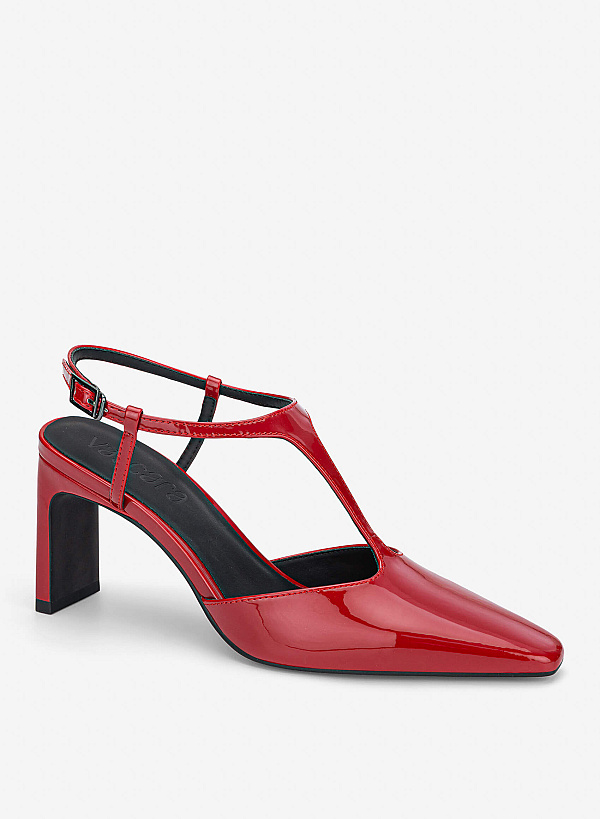 T‑Strap Pointed Block Heel Mules - HIG 0715 - Red - VASCARA
