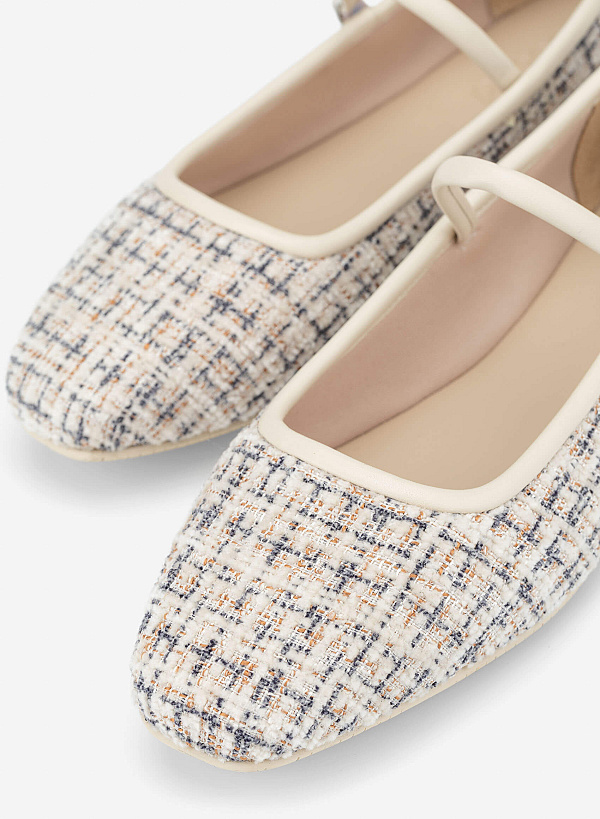 Tweed Ballerina Mary Janes - SLI 0440 - Cream - VASCARA