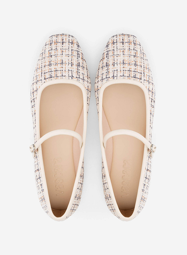 Tweed Ballerina Mary Janes - SLI 0440 - Cream - VASCARA