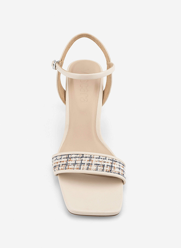 Tweed Block Heel Sandals - PUM 0816 - Cream - VASCARA