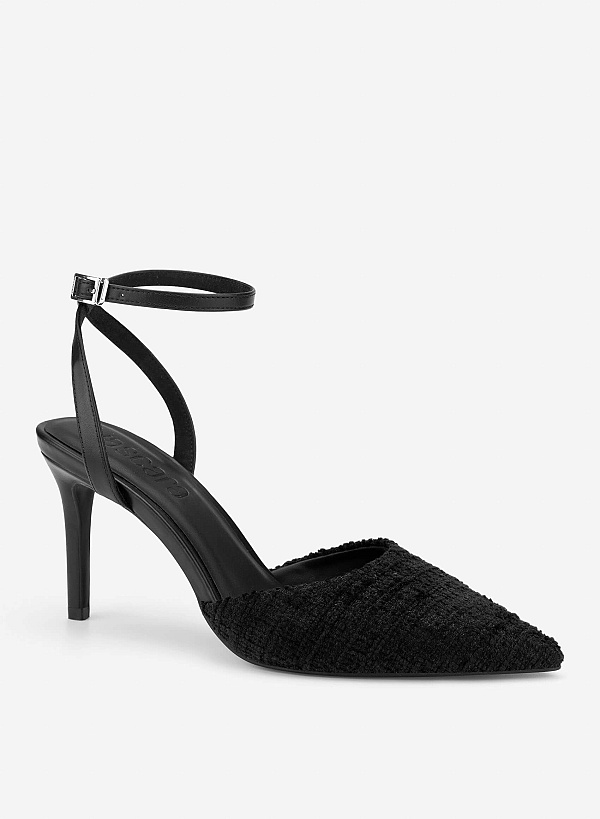 Tweed Cap Toe Pumps - HIG 0716 - Black - VASCARA