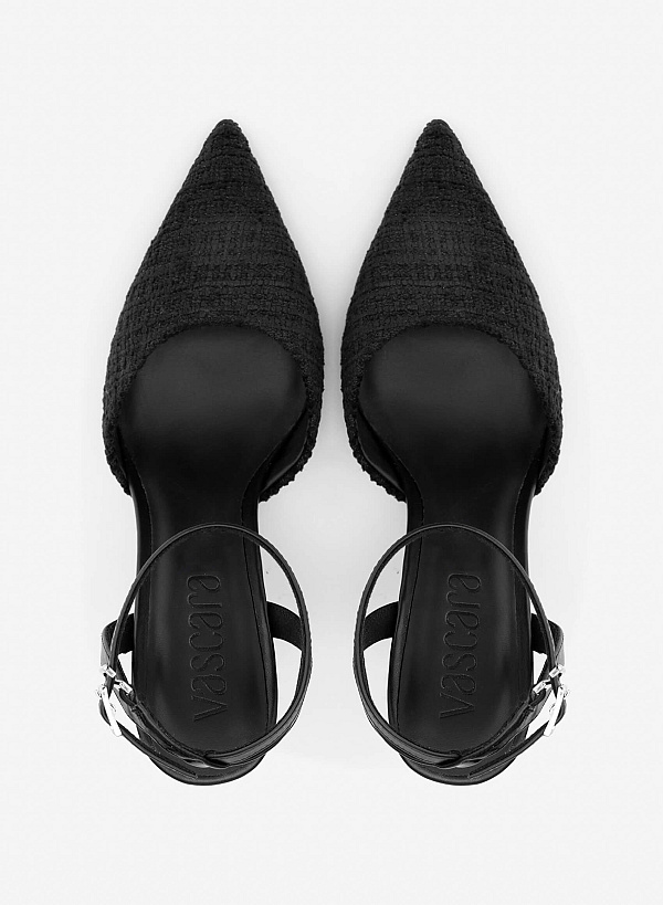 Tweed Cap Toe Pumps - HIG 0716 - Black - VASCARA