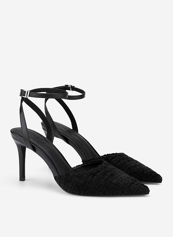 Tweed Cap Toe Pumps - HIG 0716 - Black - VASCARA