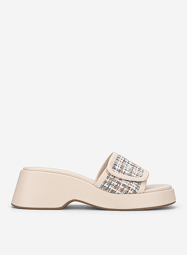 View more item Tweed Chunky Flatform Slippers - WED 0059 - Cream