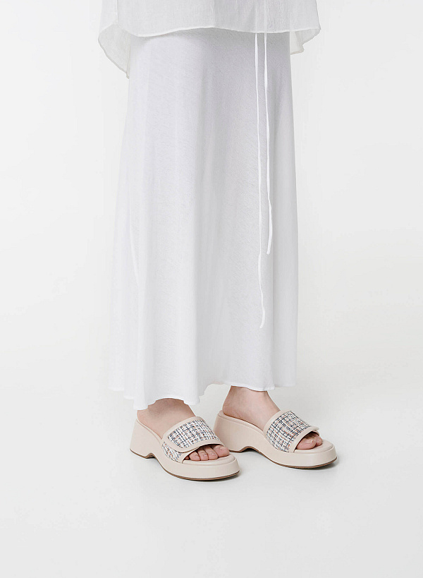 View more item Tweed Chunky Flatform Slippers - WED 0059 - Cream